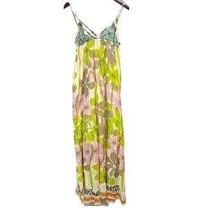 New Custoline Maxi Dress Airy Boho Triangle Top Spaghetti Straps Pink Multi SZ 2